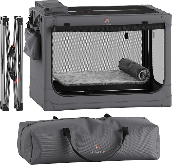 Noah & Paw Collapsible Dog Crate 36 Inches, XL Dog Crate for XL, Large Medium Breed, Travel Kennel for Car, Includes Pet Mat for Pet Cage, 2 Storage Pockets, Handbag, 10mm Locking Zippers 36*25*23