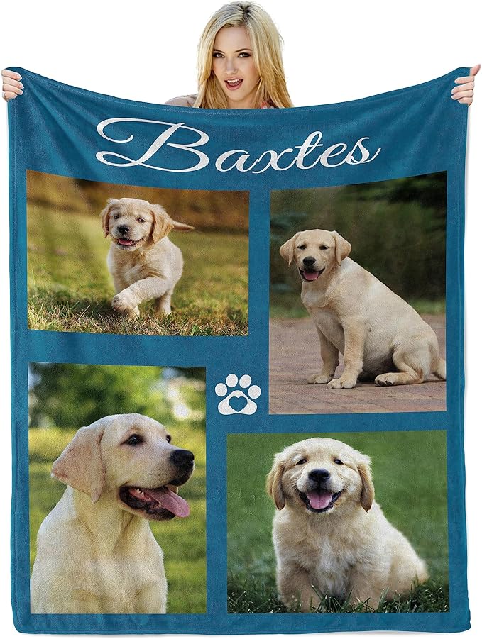 Personalized Pet Blanket with Photo, Pet Gifts for Dogs Lovers, Custom Blanket with Pictures, Dog Memorial Gifts for Loss of Dog, Customized Birthday Gift for Dogs Cats Hamsters