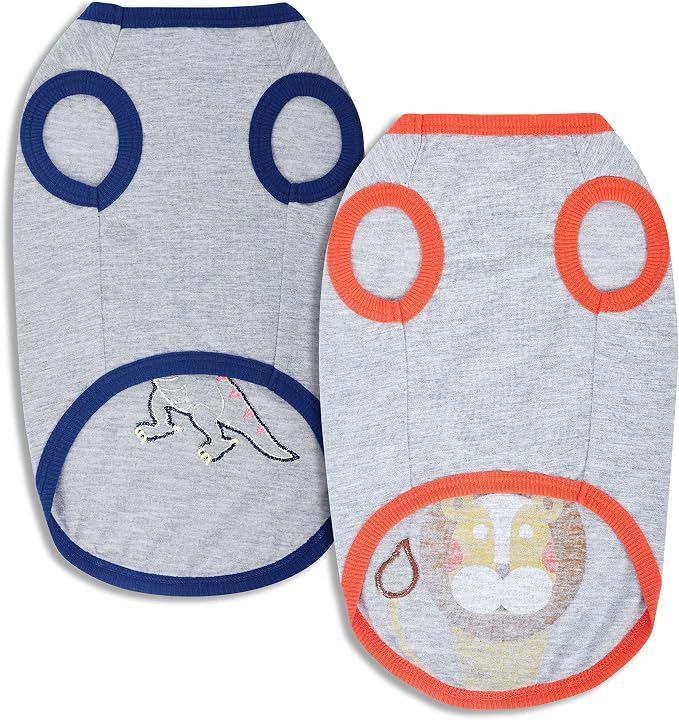 Blueberry Pet Pack of 2 Soft & Comfy Forest Fun Cotton Blend Dog T Shirts, Back Length 10", Clothes for Dogs