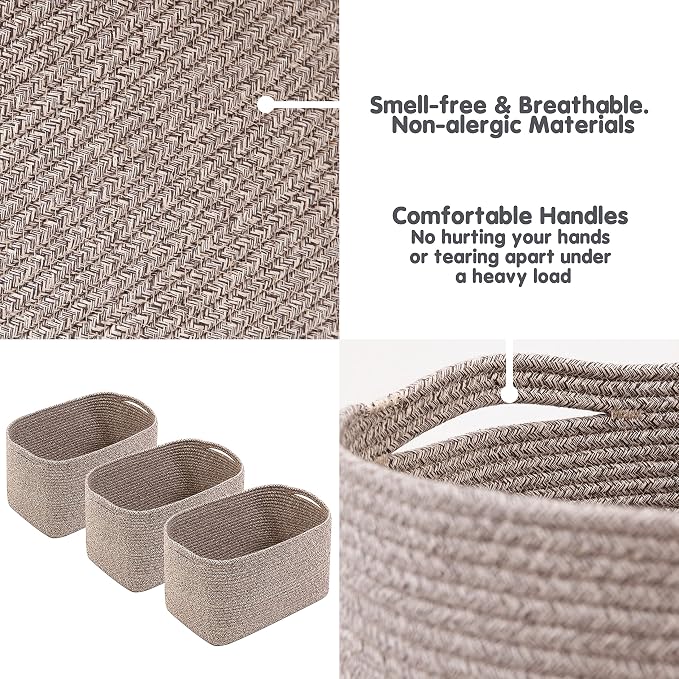 CHAT BLANC Cotton Rope Baskets for Organizing, Shelves, Toys, Storage, Shoe, Bathroom, Laundry, Towel, Nursery, Home Decor, Blanket, Cloth Woven Bins Fabric (Brown, 15"x10"x9")