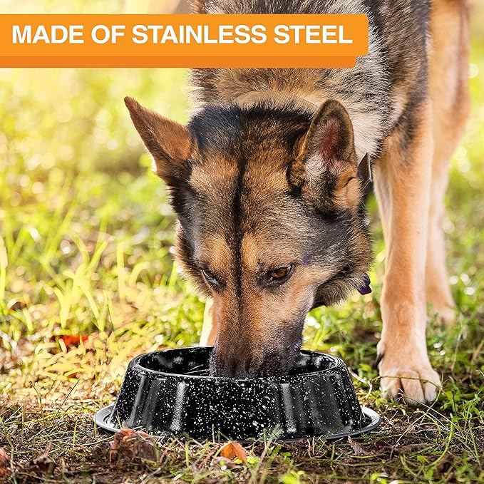 Neater Pet Brands - Outdoor Camping Style Pet Bowl - Enamel Ware Blue Black Granite Colors - Dog Cat No Tip Skid Bowls (16 oz, Black)