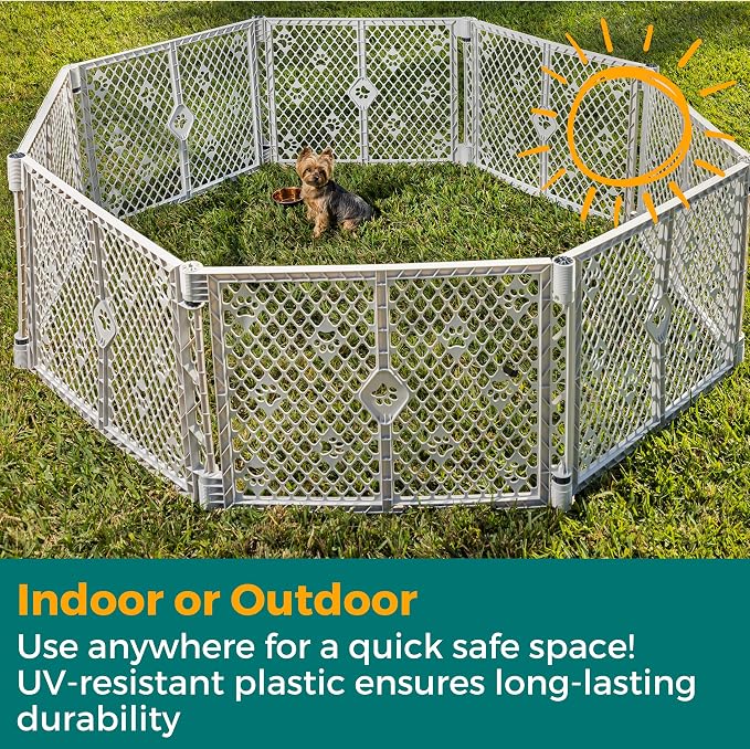 MyPet 8-Panel Paws Petyard, Gray Dog Playpen, Durable & UV-Resistant Puppy Playpen, Indoor/Outdoor Portable Dog Pen, Adjustable for Your Pet's Comfort, Friendly Design for Happy Pets