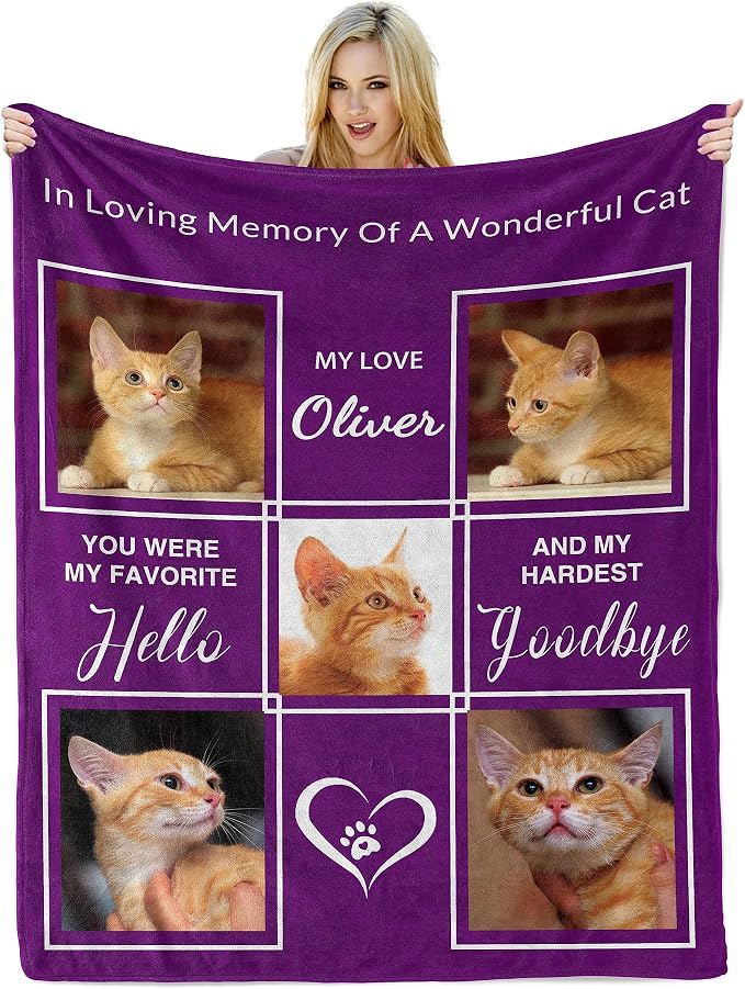 Pet Memorial Gifts for Cat, Custom Pet Blanket with Picture, Personalized Photo Blanket in Memory of Cat, Loss of Dog Sympathy Gift, Pet Memorial Gifts for Pets Owners