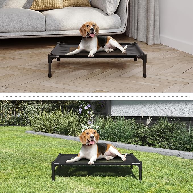 Elevated Dog Bed - 30x24-Inch Portable Pet Bed with Non-Slip Feet - Indoor/Outdoor Dog Cot or Puppy Bed for Pets up to 50lbs by PETMAKER (Black)