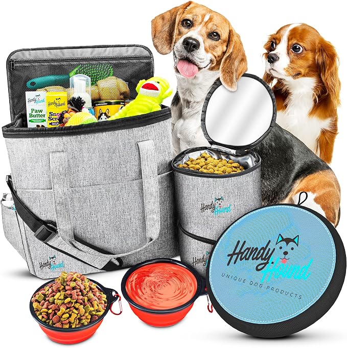 Dog Travel Bag, Pet Travel Organizer Kit for Weekend Trips | Includes accessory organizer with food storage, ideal for road trips, camping and weekends away