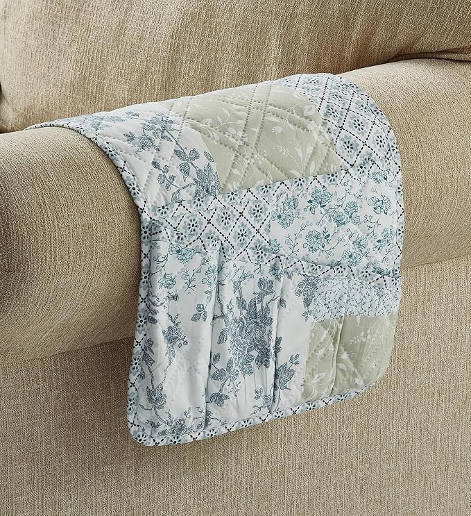 Brilliant Sunshine Blue & Beige Floral Couch Armrest Cover, 35"×13" | Washable Magazine Holder, Armrest Organizer & Caddy on Sofa, Recliner, Armchair, Storage for Remote Controls, Phone, iPad