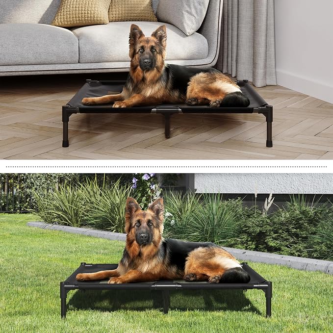 PETMAKER Elevated Dog Bed - 36x30-Inch Portable Pet Bed with Non-Slip Feet - Indoor/Outdoor Dog Cot or Puppy Mattress for Pets up to 80lbs (Black)