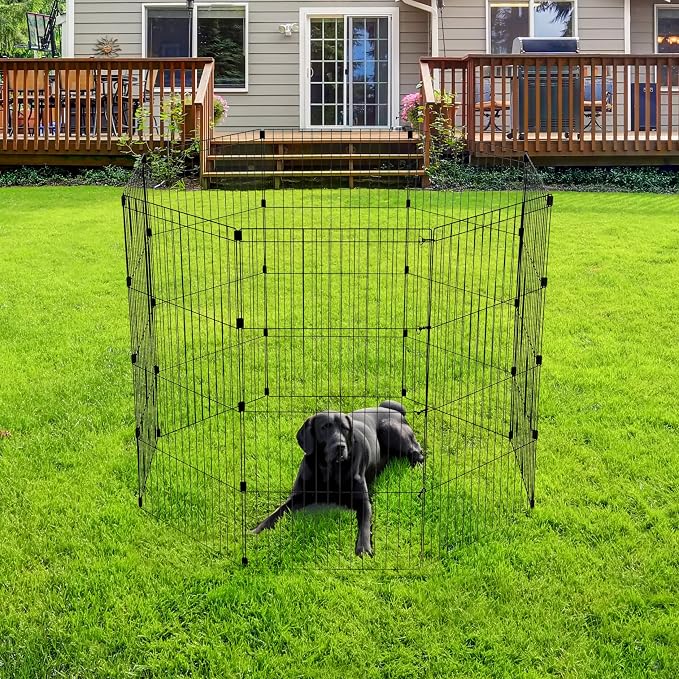 IRIS USA 48" 8-Panel Metal Pet Dog Puppy Playpen, Indoor/Outdoor Dog Fence, 58 x 58 x 48, Foldable, Customizable, Black