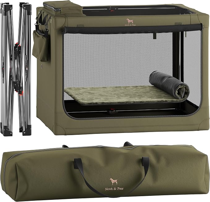 Noah & Paw Collapsible Dog Crate 42 Inch, XXL Dog Crate for XXL, XL, Large Breeds, Travel Kennel for Car, Includes Pet Mat for Pet Cage, 2 Storage Pockets, Handbag, 10mm Locking Zippers 42 * 31 * 31