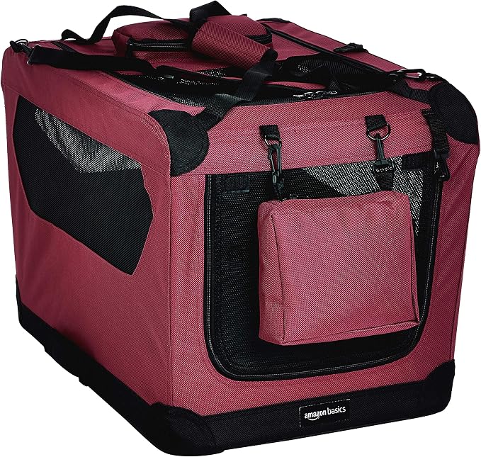 Amazon Basics Folding Portable Soft Pet Dog Crate Carrier Kennel, 26 x 18 x 18 inches, Red
