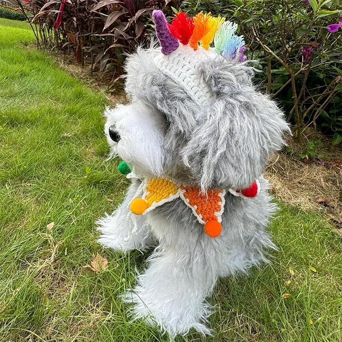 Cat Costume,Unicorn Dog Costume,Handmade Knitted Rainbow Dog Outfit,Cat Birthday Clothes,Pet Cloth for Cats and Small to Medium Dogs, Party, Holiday, Daily Wear & Photos