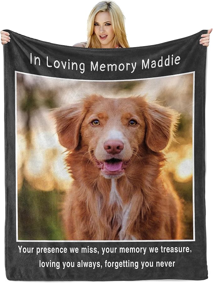 Dog Memorial Gifts for Loss of Dogs, Personalized Dog Blanket with Name, Bereavement Gifts for Loss of Pet, Custom Blankets with Photos, Pet Memorial Gift for Cat