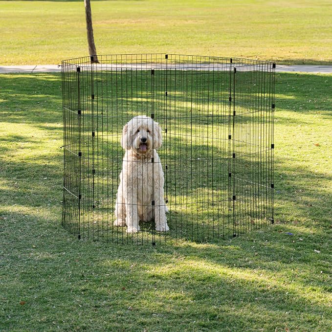 IRIS USA 48" 8-Panel Metal Pet Dog Puppy Playpen, Indoor/Outdoor Dog Fence, 58 x 58 x 48, Foldable, Customizable, Black