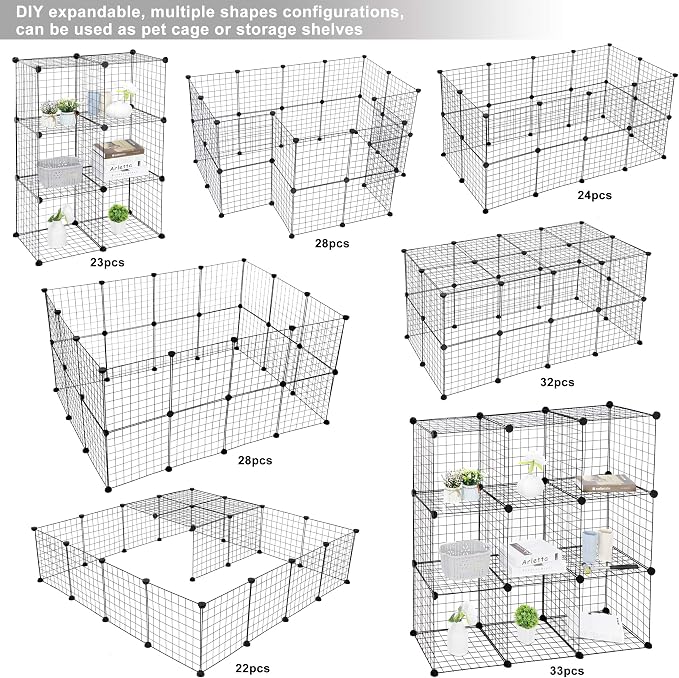 Pet Playpen, 36 Panels Indoor Small Animal Cage, Metal Wire Fence for Guinea Pig, Rabbits, Ferret, Free-Combine DIY Pet Villa, Black