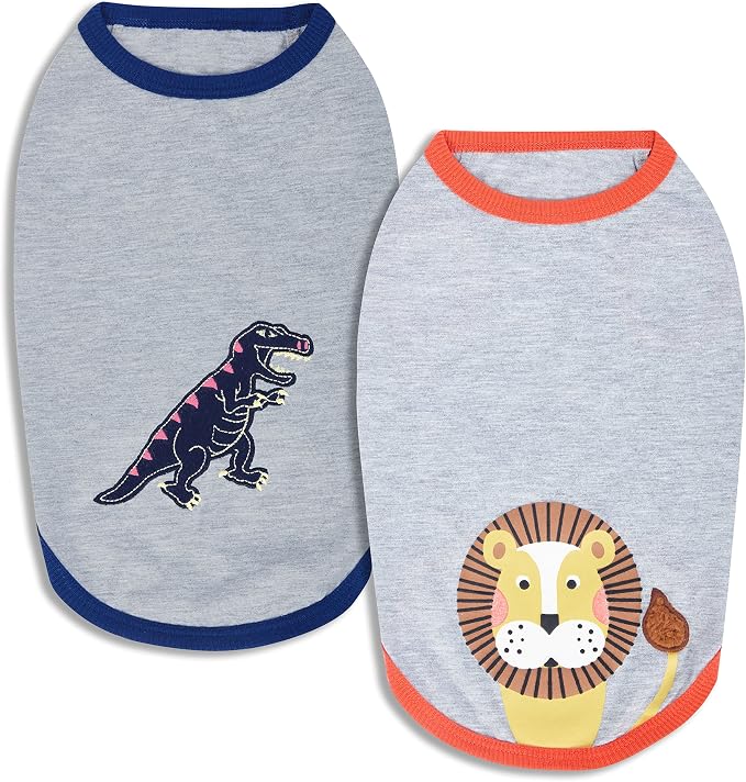 Blueberry Pet Pack of 2 Soft & Comfy Forest Fun Cotton Blend Dog T Shirts, Back Length 14", Clothes for Dogs