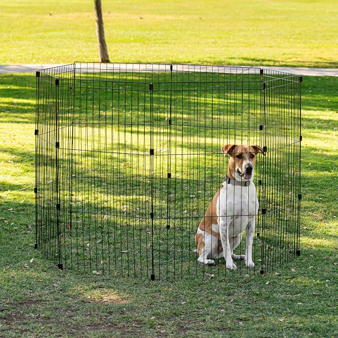 IRIS USA 42" 8-Panel Metal Pet Dog Puppy Playpen, Indoor/Outdoor Dog Fence, 58 x 58 x 42, Foldable, Customizable, Black