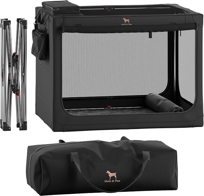 Noah & Paw Collapsible Dog Crate 30 Inches, Large Dog Crate for Large Medium Breeds, Travel Kennel for Car, Including Pet Mat for Pet Cage, 2 Storage Pockets, Handbag, 10mm Locking Zipper 30*21*21
