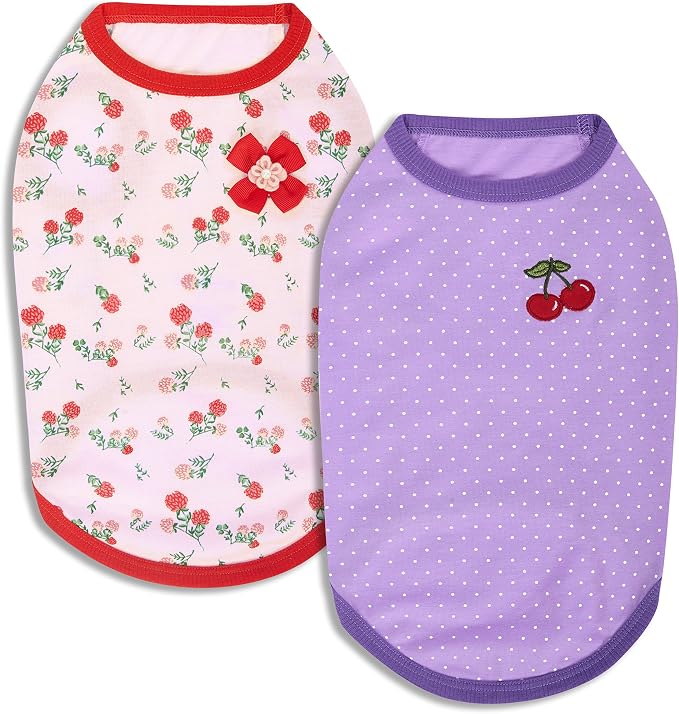 Blueberry Pet Pack of 2 Dog Clothes - Soft & Comfy Floral Dog Accessories, 12" Back Length, Sweater Vest, Dog Shirt for Small Dogs, Fashion Pet Apparel