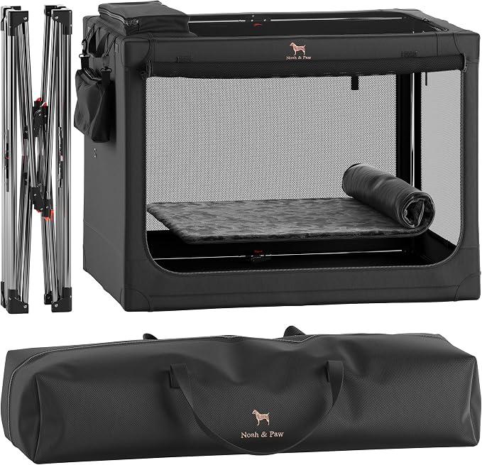 Noah & Paw Collapsible Dog Crate 42 Inch, XXL Dog Crate for XXL, XL, Large Breeds, Travel Kennel for Car, Includes Pet Mat for Pet Cage, 2 Storage Pockets, Handbag, 10mm Locking Zippers 42 * 31 * 31