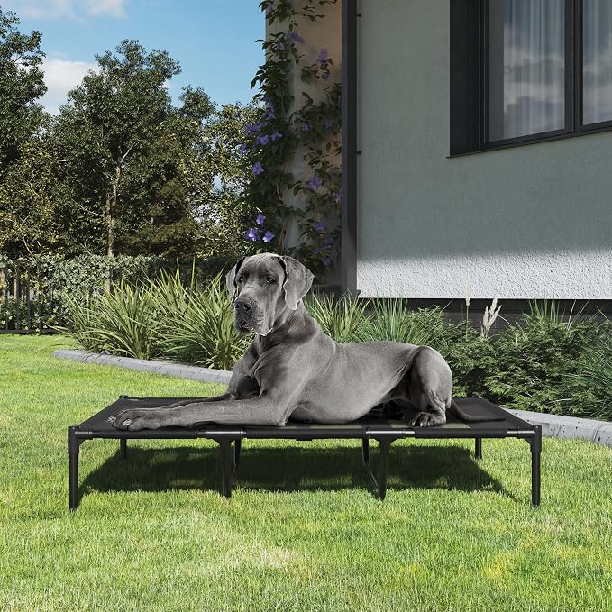 Elevated Dog Bed - 48x36-Inch Portable Pet Bed with Non-Slip Feet - Indoor/Outdoor Dog Cot or Puppy Bed for Pets up to 110lbs by PETMAKER (Black)