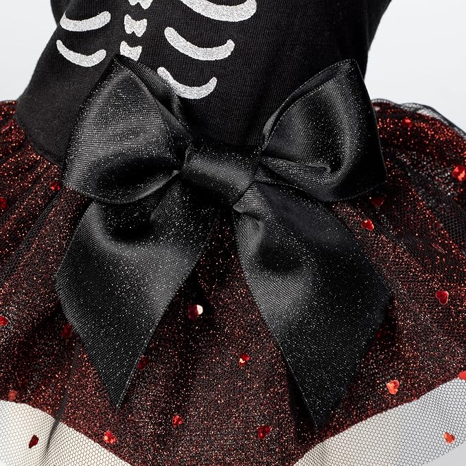 Fitwarm Halloween Skeleton Dog Dress, Funny Dog Halloween Costumes, Doggy Clothes for Small Dogs Girl, Pet Apparel, Black, Red, White, XS
