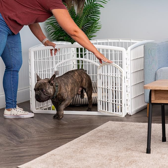 IRIS USA 4-Panel Dog Playpen with Door, Pet Enclosure | Molded Plastic, Puppy Training, Indoor Outdoor, Foldable Design, Heavy Duty, Rust-Free