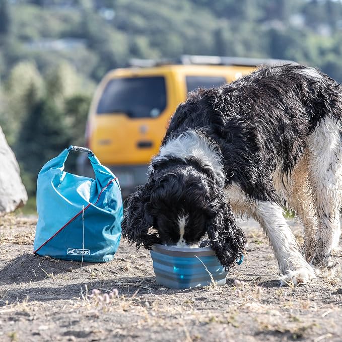 Kurgo Kibble Carrier, Coastal Blue | Dog Food Travel Bag, Ripstop Material, Food-Safe Liner, Bottom Bowl Stash Pocket, Side Zip Pocket, Hold Up to 5 Lb of Kibble