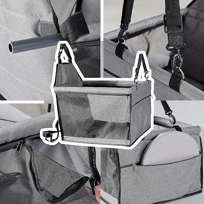 Dog Car Seat for Medium Sized Dog, Booster Car Seat with Clip-On Safety Leash, Fits Both Front and Rear Seats, Pet Seat for Medium Pets Under 25 Lbs, Grey M