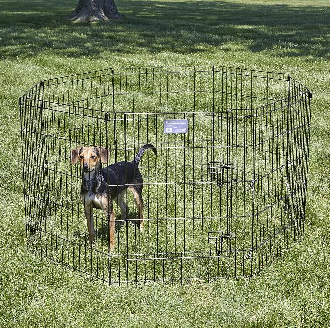 MidWest 30-Inch Exercise Pen, Single Door, 16 Sq Ft Play Area | for Indoor and Outdoor Use, Large Door Opening & Secure Latch, Easy to Set Up, Foldable Playpen
